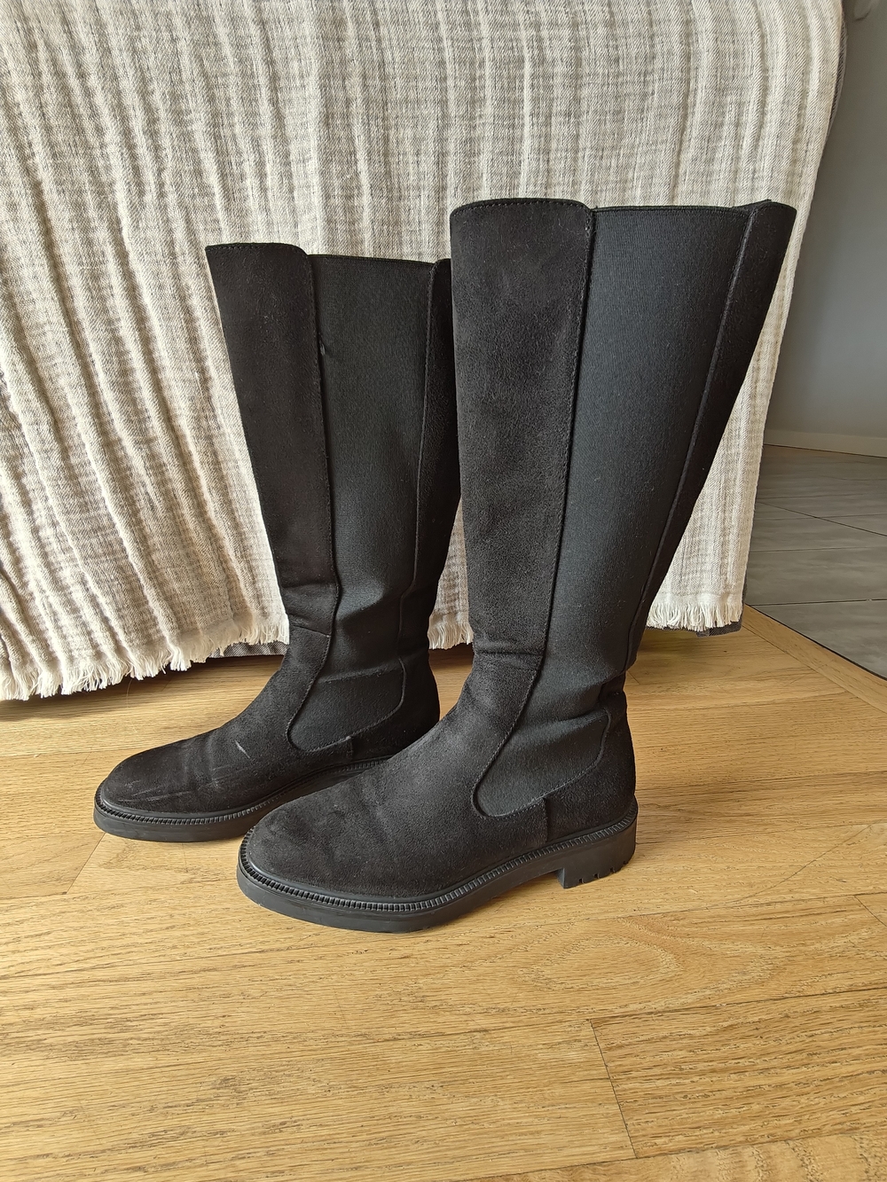 Zara Black Tall Suede Knee Boots
